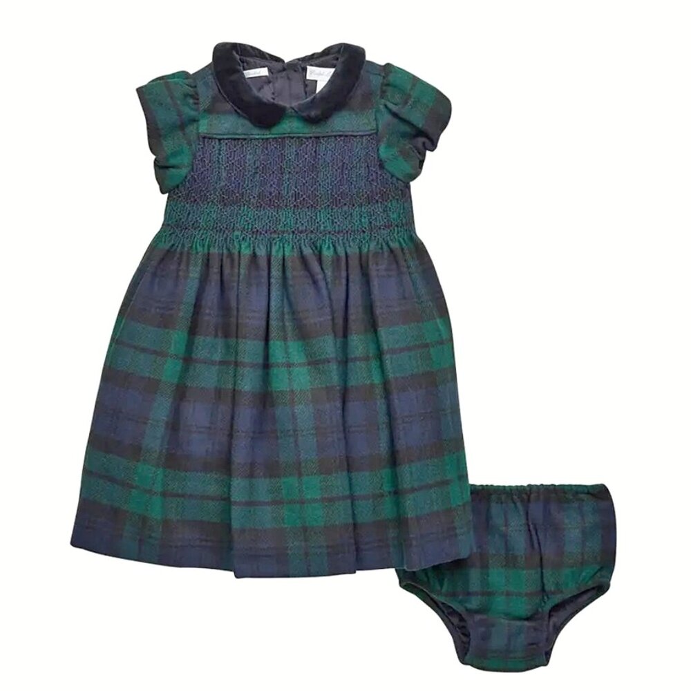 NWT Ralph Lauren Baby Girls Wool Plaid Smocked Dress with Bloomers